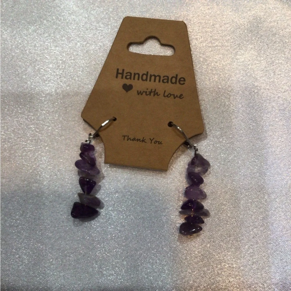 Six Handmade Gemstone Earrings Set in Pink, Purple, Black, Crystal, & Turquoise. - Picture 7 of 15